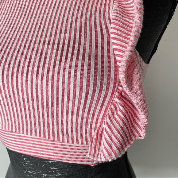 Zara Red White Striped Ruffled Crop Top - Picture 3 of 9